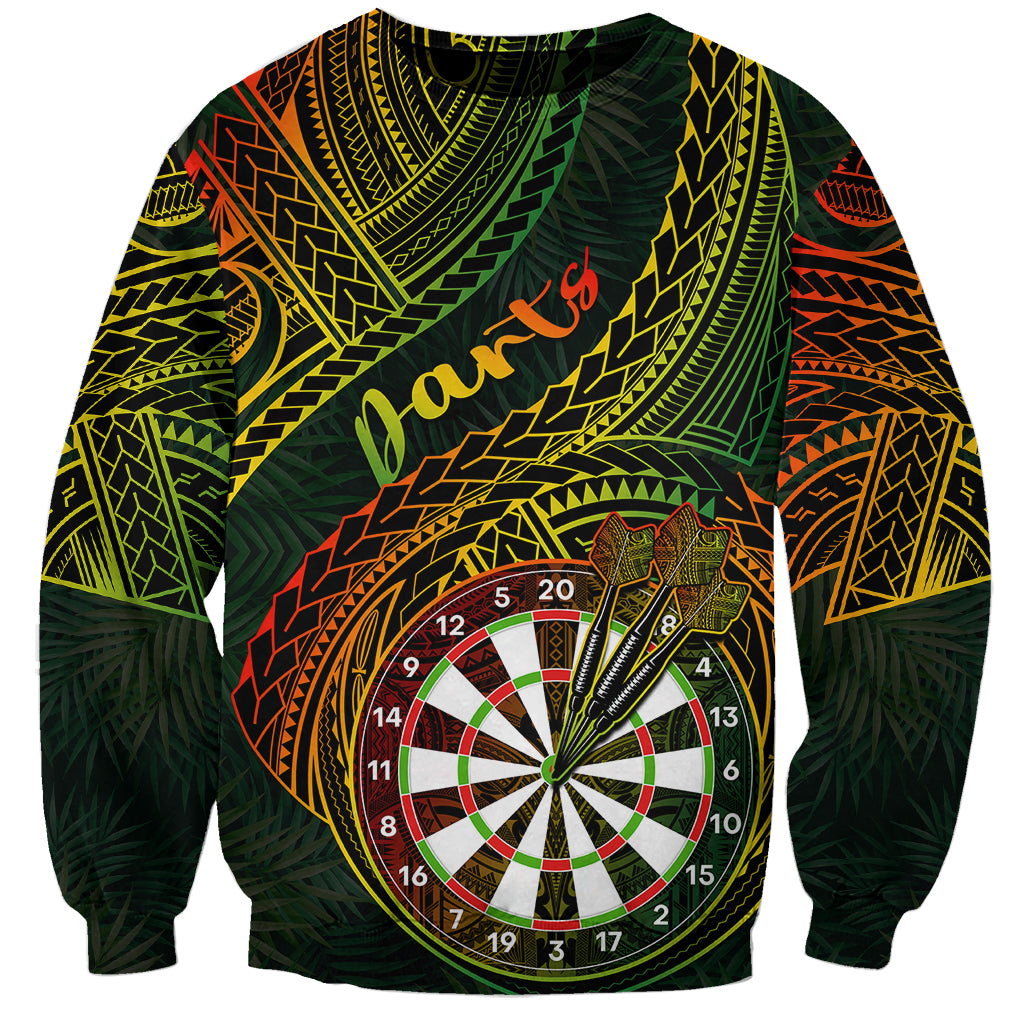Personalised Polynesian Darts Sweatshirt Dart Lovers Tribal Pattern Mix Tropical Leaves - Wonder Print Shop
