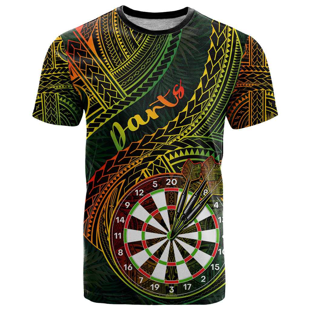 Personalised Polynesian Darts T Shirt Dart Lovers Tribal Pattern Mix Tropical Leaves - Wonder Print Shop