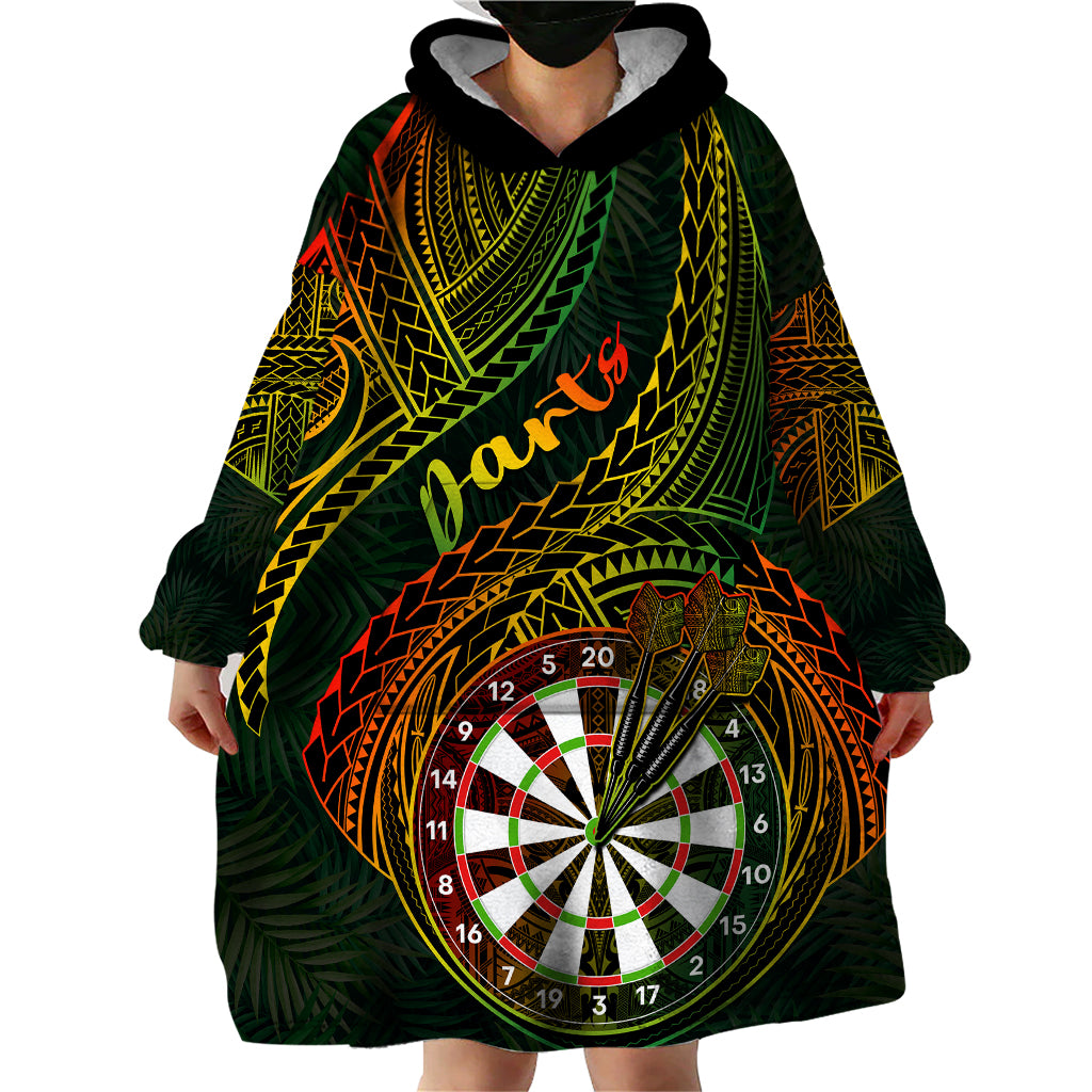 Personalised Polynesian Darts Wearable Blanket Hoodie Dart Lovers Tribal Pattern Mix Tropical Leaves - Wonder Print Shop