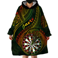 Personalised Polynesian Darts Wearable Blanket Hoodie Dart Lovers Tribal Pattern Mix Tropical Leaves - Wonder Print Shop