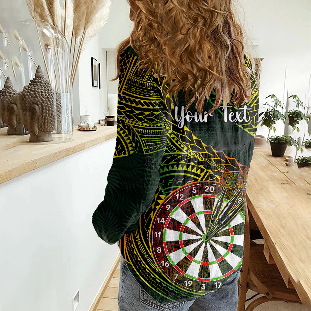 Personalised Polynesian Darts Women Casual Shirt Dart Lovers Tribal Pattern Mix Tropical Leaves - Wonder Print Shop
