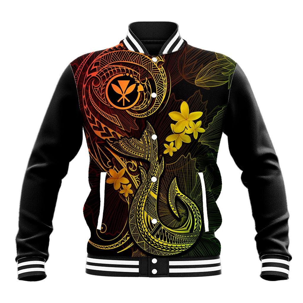 Hawaii Baseball Jacket Fish Hook Tattoo Mix Polynesian Plumeria Reggae Version - Wonder Print Shop