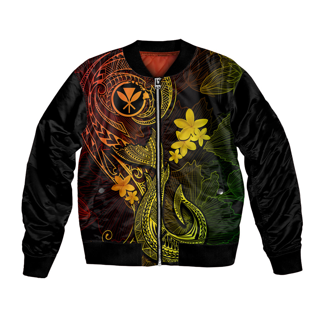 Hawaii Bomber Jacket Fish Hook Tattoo Mix Polynesian Plumeria Reggae Version - Wonder Print Shop