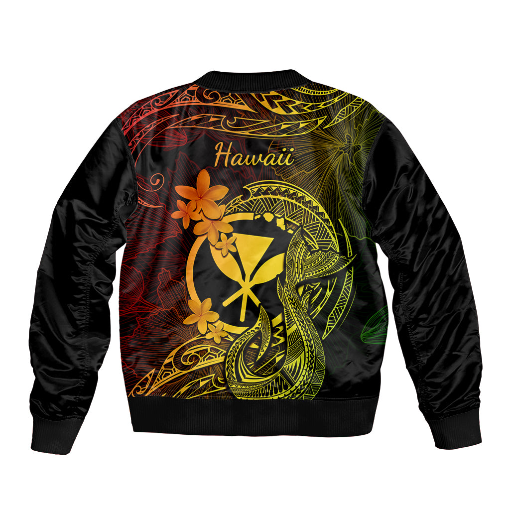 Hawaii Bomber Jacket Fish Hook Tattoo Mix Polynesian Plumeria Reggae Version - Wonder Print Shop