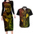Hawaii Couples Matching Long Sleeve Bodycon Dress and Hawaiian Shirt Fish Hook Tattoo Mix Polynesian Plumeria Reggae Version - Wonder Print Shop