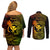 Hawaii Couples Matching Off Shoulder Short Dress and Long Sleeve Button Shirts Fish Hook Tattoo Mix Polynesian Plumeria Reggae Version - Wonder Print Shop