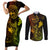 Hawaii Couples Matching Short Sleeve Bodycon Dress and Long Sleeve Button Shirts Fish Hook Tattoo Mix Polynesian Plumeria Reggae Version - Wonder Print Shop