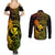 Hawaii Couples Matching Summer Maxi Dress and Long Sleeve Button Shirts Fish Hook Tattoo Mix Polynesian Plumeria Reggae Version - Wonder Print Shop