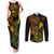 Hawaii Couples Matching Tank Maxi Dress and Long Sleeve Button Shirts Fish Hook Tattoo Mix Polynesian Plumeria Reggae Version - Wonder Print Shop