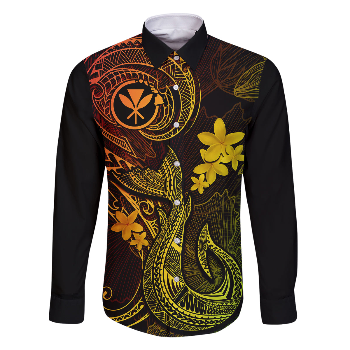 Hawaii Family Matching Long Sleeve Bodycon Dress and Hawaiian Shirt Fish Hook Tattoo Mix Polynesian Plumeria Reggae Version - Wonder Print Shop