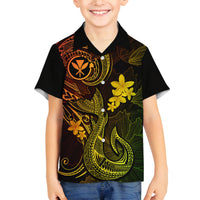 Hawaii Family Matching Mermaid Dress and Hawaiian Shirt Fish Hook Tattoo Mix Polynesian Plumeria Reggae Version - Wonder Print Shop