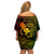 Hawaii Family Matching Off Shoulder Short Dress and Hawaiian Shirt Fish Hook Tattoo Mix Polynesian Plumeria Reggae Version - Wonder Print Shop