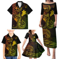 Hawaii Family Matching Puletasi Dress and Hawaiian Shirt Fish Hook Tattoo Mix Polynesian Plumeria Reggae Version - Wonder Print Shop