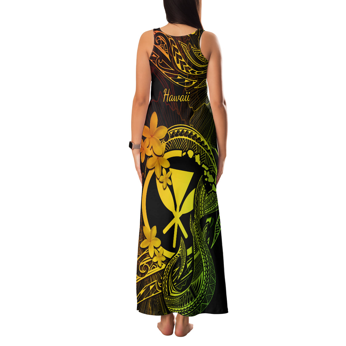 Hawaii Family Matching Tank Maxi Dress and Hawaiian Shirt Fish Hook Tattoo Mix Polynesian Plumeria Reggae Version - Wonder Print Shop