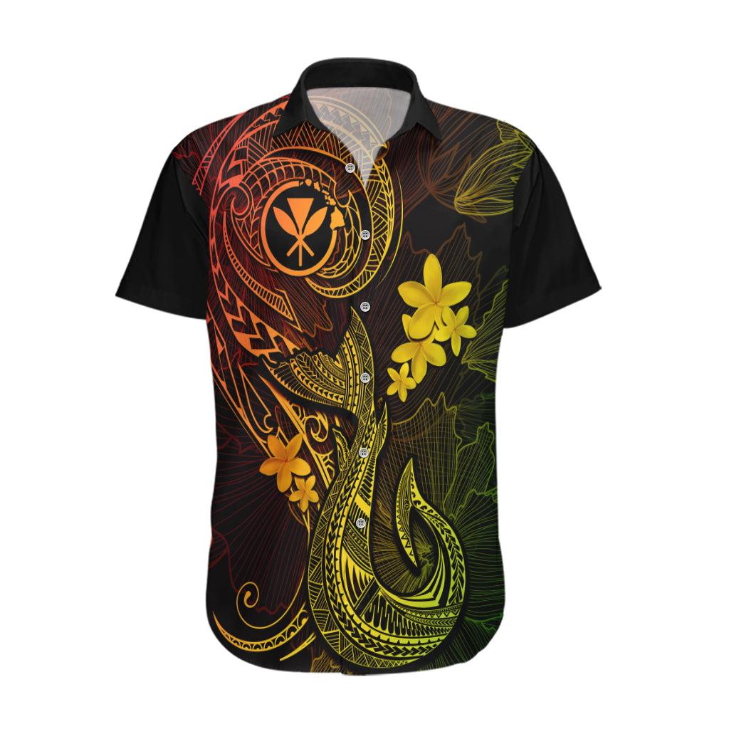 Hawaii Hawaiian Shirt Fish Hook Tattoo Mix Polynesian Plumeria Reggae Version - Wonder Print Shop