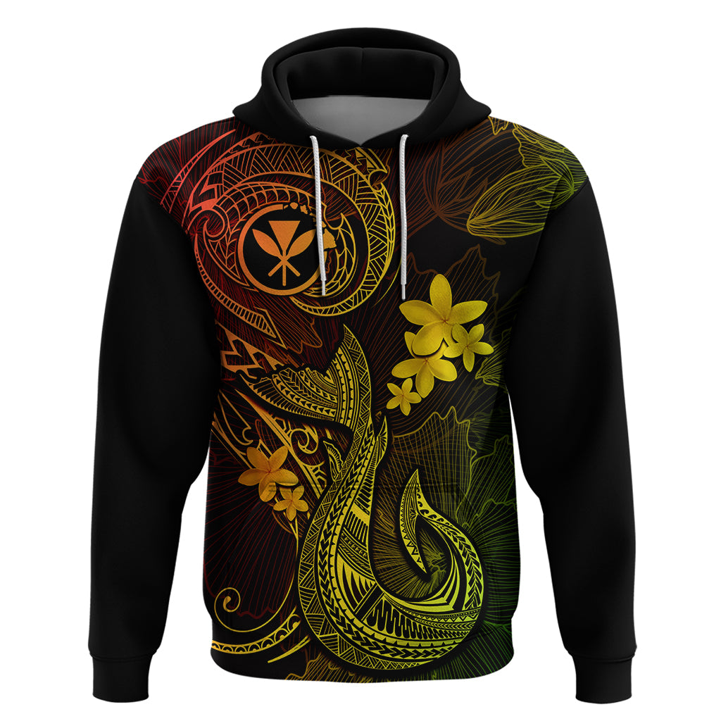 Hawaii Hoodie Fish Hook Tattoo Mix Polynesian Plumeria Reggae Version - Wonder Print Shop