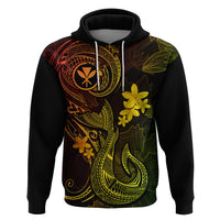 Hawaii Hoodie Fish Hook Tattoo Mix Polynesian Plumeria Reggae Version - Wonder Print Shop