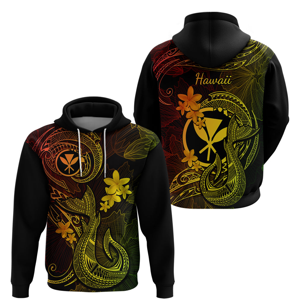 Hawaii Hoodie Fish Hook Tattoo Mix Polynesian Plumeria Reggae Version - Wonder Print Shop