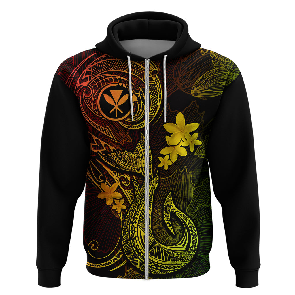 Hawaii Hoodie Fish Hook Tattoo Mix Polynesian Plumeria Reggae Version - Wonder Print Shop