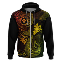 Hawaii Hoodie Fish Hook Tattoo Mix Polynesian Plumeria Reggae Version - Wonder Print Shop
