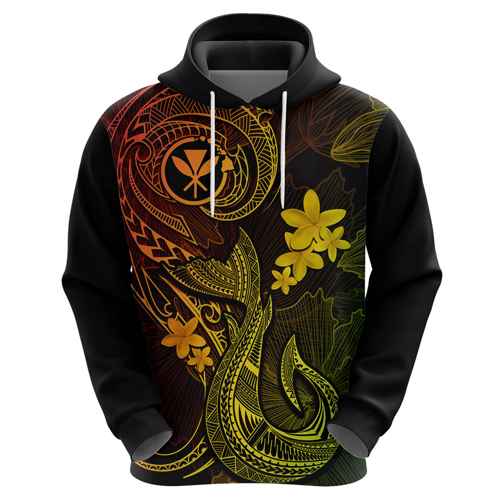 Hawaii Hoodie Fish Hook Tattoo Mix Polynesian Plumeria Reggae Version - Wonder Print Shop