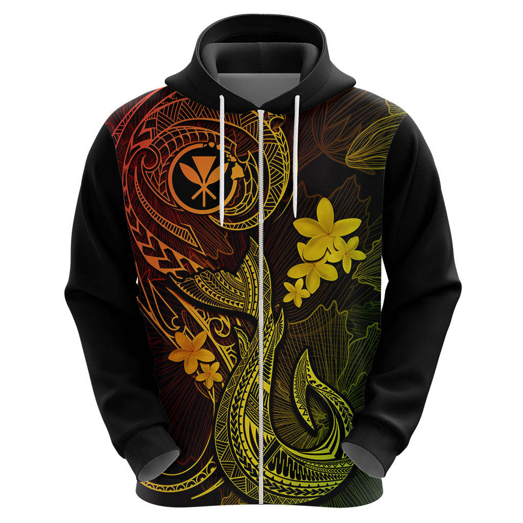 Hawaii Hoodie Fish Hook Tattoo Mix Polynesian Plumeria Reggae Version - Wonder Print Shop