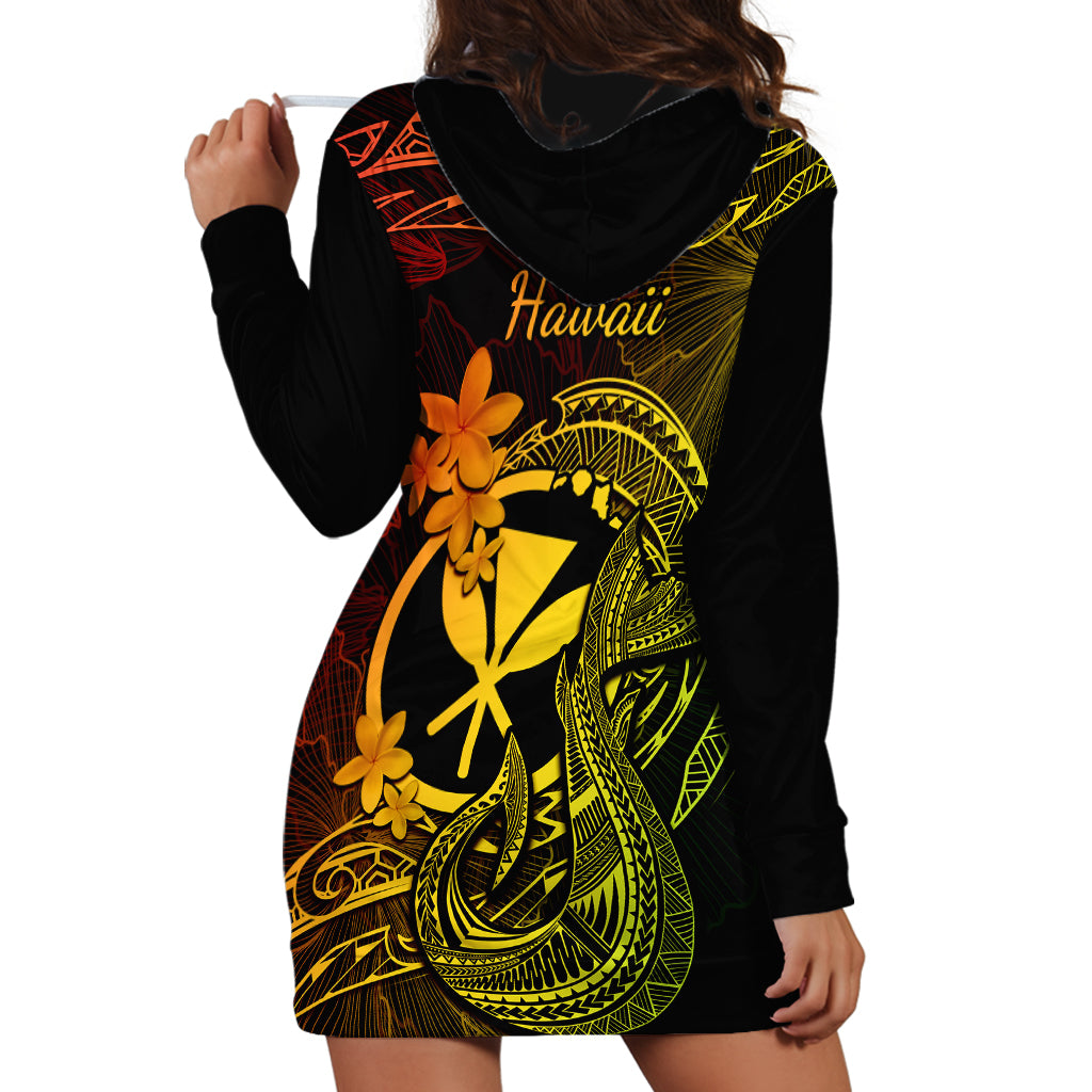 Hawaii Hoodie Dress Fish Hook Tattoo Mix Polynesian Plumeria Reggae Version - Wonder Print Shop