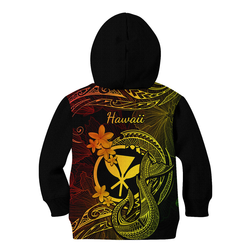 Hawaii Kid Hoodie Fish Hook Tattoo Mix Polynesian Plumeria Reggae Version - Wonder Print Shop