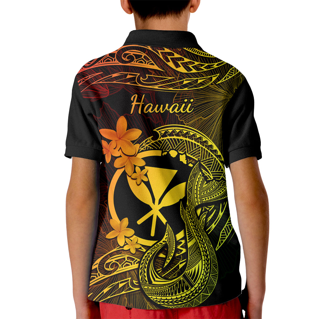 Hawaii Kid Polo Shirt Fish Hook Tattoo Mix Polynesian Plumeria Reggae Version - Wonder Print Shop