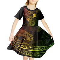 Hawaii Kid Short Sleeve Dress Fish Hook Tattoo Mix Polynesian Plumeria Reggae Version - Wonder Print Shop