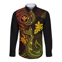 Hawaii Long Sleeve Button Shirt Fish Hook Tattoo Mix Polynesian Plumeria Reggae Version - Wonder Print Shop