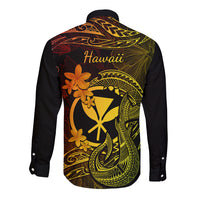 Hawaii Long Sleeve Button Shirt Fish Hook Tattoo Mix Polynesian Plumeria Reggae Version - Wonder Print Shop