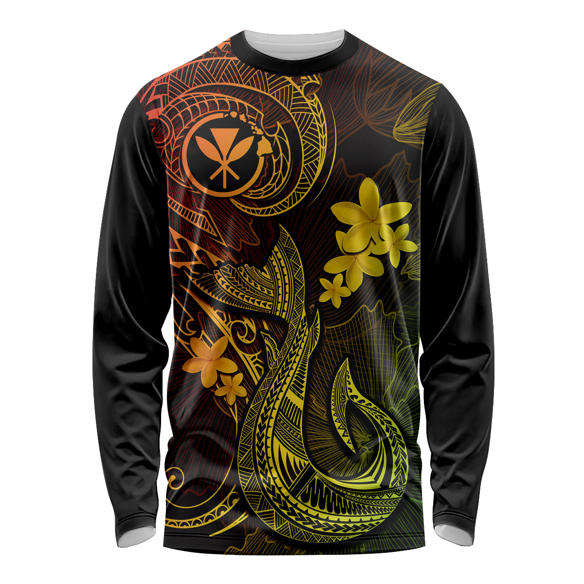 Hawaii Long Sleeve Shirt Fish Hook Tattoo Mix Polynesian Plumeria Reggae Version - Wonder Print Shop