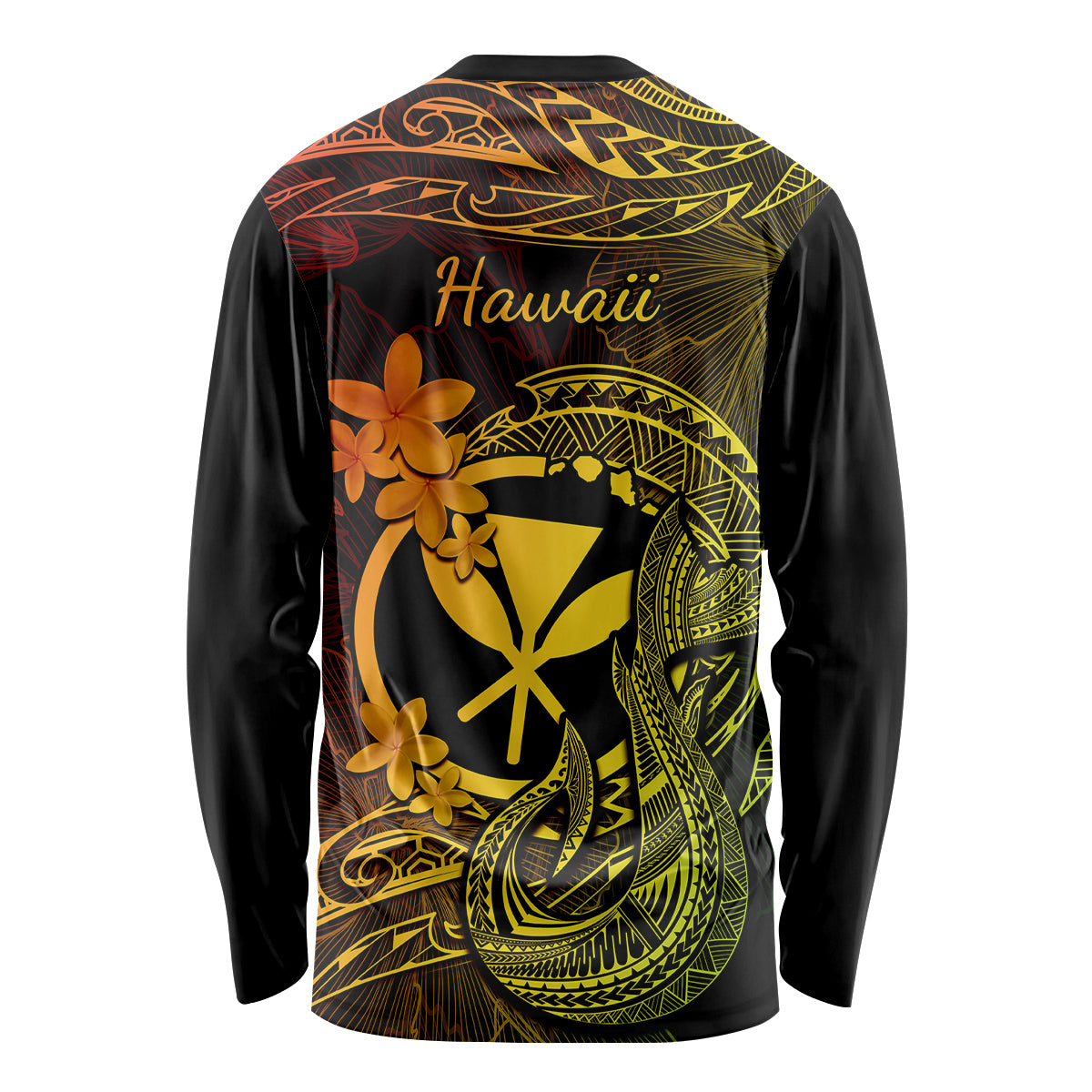 Hawaii Long Sleeve Shirt Fish Hook Tattoo Mix Polynesian Plumeria Reggae Version - Wonder Print Shop