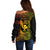 Hawaii Off Shoulder Sweater Fish Hook Tattoo Mix Polynesian Plumeria Reggae Version - Wonder Print Shop