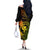 Hawaii Off The Shoulder Long Sleeve Dress Fish Hook Tattoo Mix Polynesian Plumeria Reggae Version - Wonder Print Shop