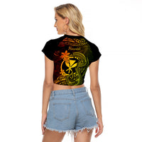 Hawaii Raglan Cropped T Shirt Fish Hook Tattoo Mix Polynesian Plumeria Reggae Version - Wonder Print Shop