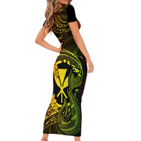Hawaii Short Sleeve Bodycon Dress Fish Hook Tattoo Mix Polynesian Plumeria Reggae Version - Wonder Print Shop