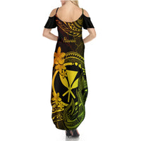 Hawaii Summer Maxi Dress Fish Hook Tattoo Mix Polynesian Plumeria Reggae Version - Wonder Print Shop