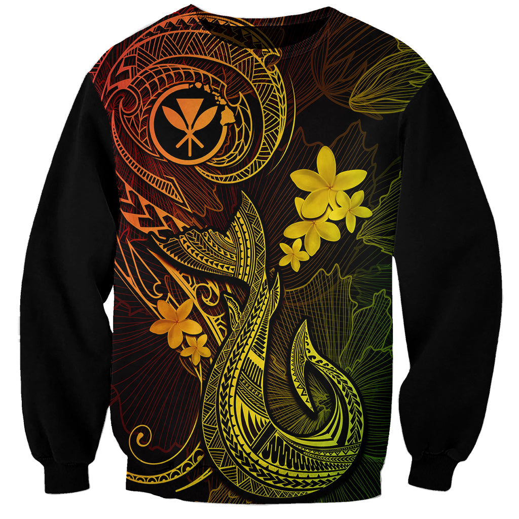 Hawaii Sweatshirt Fish Hook Tattoo Mix Polynesian Plumeria Reggae Version - Wonder Print Shop