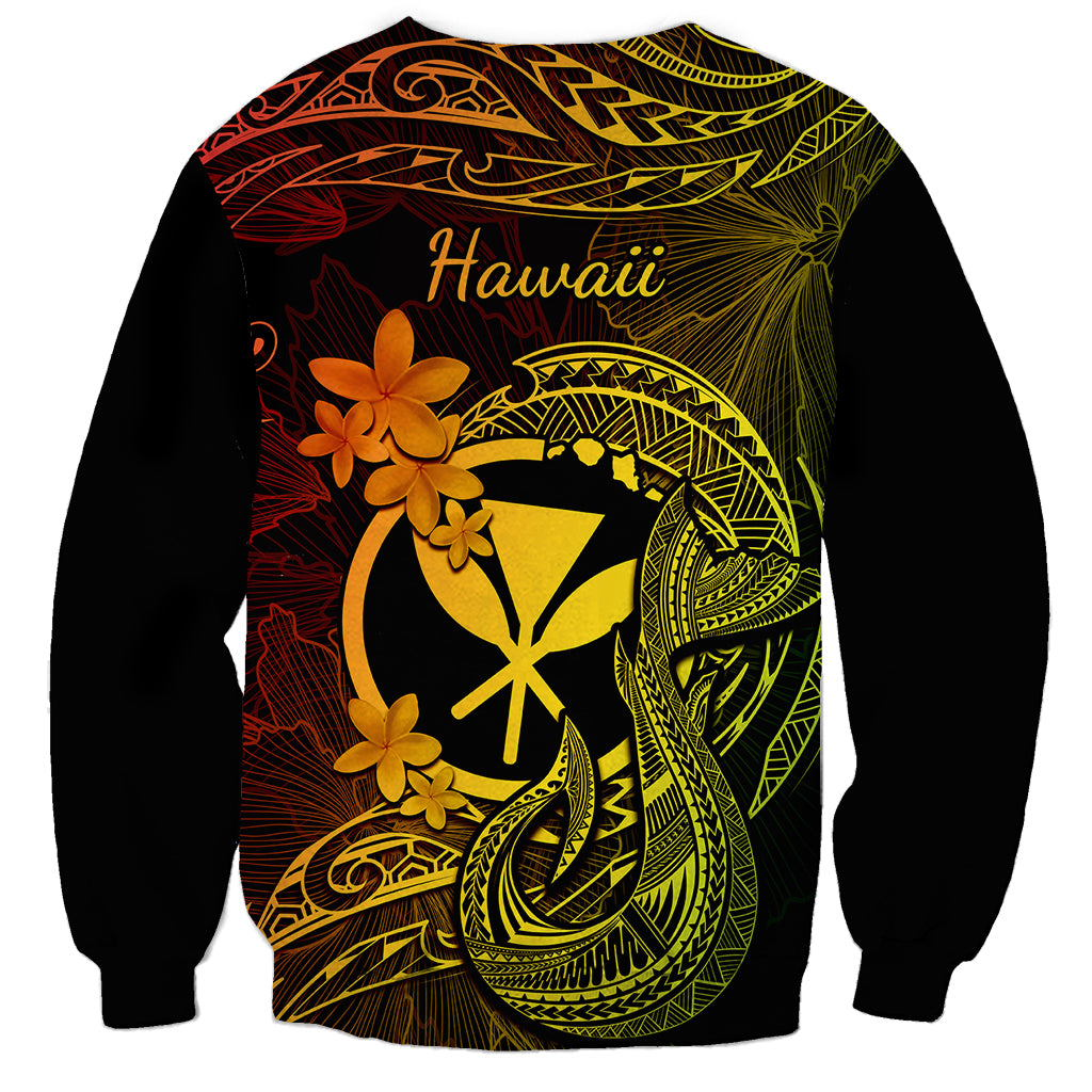 Hawaii Sweatshirt Fish Hook Tattoo Mix Polynesian Plumeria Reggae Version - Wonder Print Shop