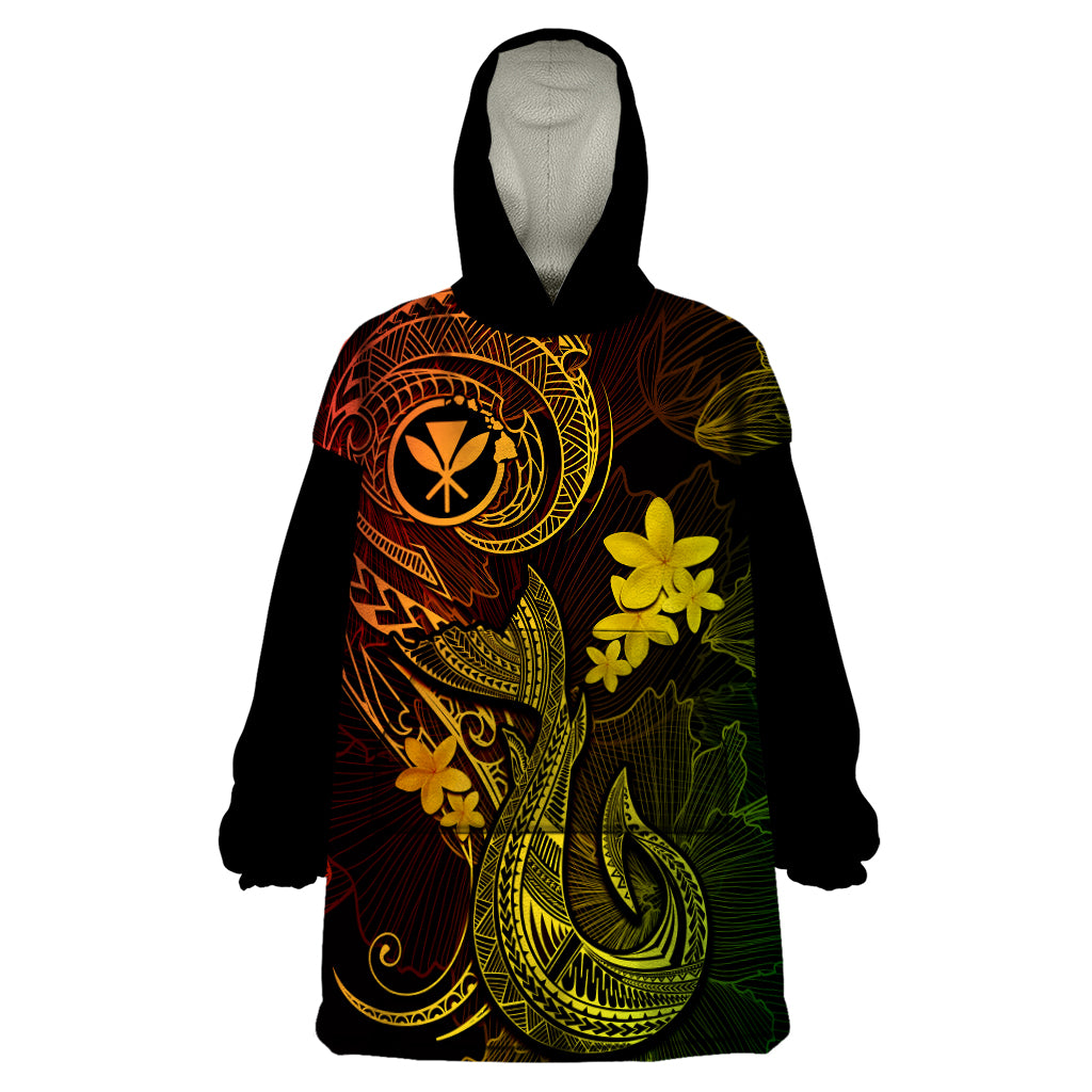 Hawaii Wearable Blanket Hoodie Fish Hook Tattoo Mix Polynesian Plumeria Reggae Version - Wonder Print Shop