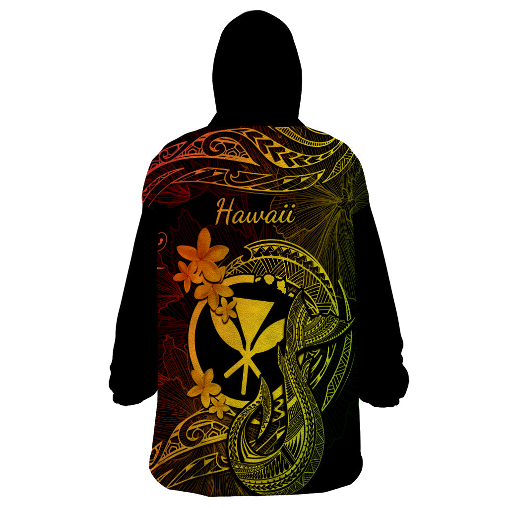 Hawaii Wearable Blanket Hoodie Fish Hook Tattoo Mix Polynesian Plumeria Reggae Version - Wonder Print Shop