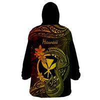 Hawaii Wearable Blanket Hoodie Fish Hook Tattoo Mix Polynesian Plumeria Reggae Version - Wonder Print Shop