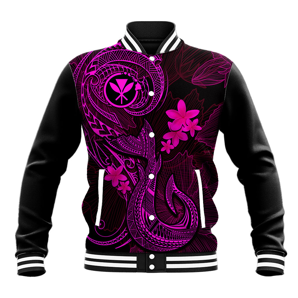 Hawaii Baseball Jacket Fish Hook Tattoo Mix Polynesian Plumeria Pink Version - Wonder Print Shop