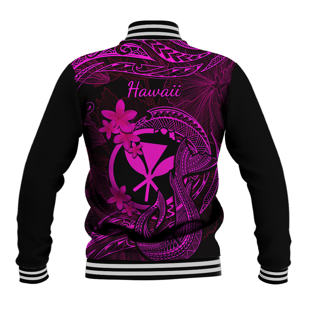 Hawaii Baseball Jacket Fish Hook Tattoo Mix Polynesian Plumeria Pink Version - Wonder Print Shop
