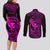 Hawaii Couples Matching Long Sleeve Bodycon Dress and Long Sleeve Button Shirts Fish Hook Tattoo Mix Polynesian Plumeria Pink Version - Wonder Print Shop
