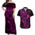 Hawaii Couples Matching Off Shoulder Maxi Dress and Hawaiian Shirt Fish Hook Tattoo Mix Polynesian Plumeria Pink Version - Wonder Print Shop