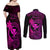 Hawaii Couples Matching Off Shoulder Maxi Dress and Long Sleeve Button Shirts Fish Hook Tattoo Mix Polynesian Plumeria Pink Version - Wonder Print Shop