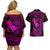 Hawaii Couples Matching Off Shoulder Short Dress and Hawaiian Shirt Fish Hook Tattoo Mix Polynesian Plumeria Pink Version - Wonder Print Shop